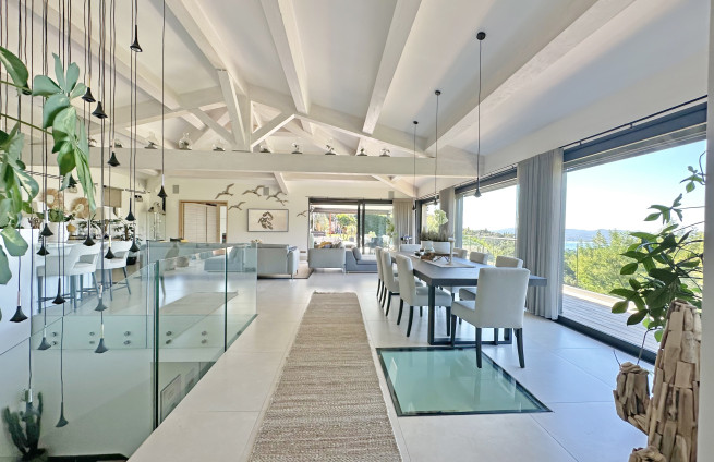 Bright living room with sliding glass doors